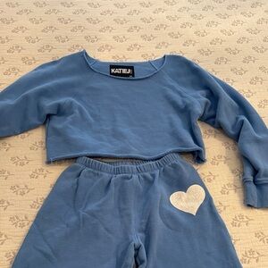 Katie J NYC Blue Cropped Sweatshirt & Jogger Set with White Heart